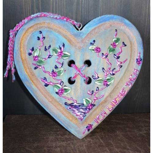 Geschenk zum Valentinstag ICH LIEBE DICH abstrakt gestaltetes Herz aus Holz mit Acrylfarbe im Shabby-Stil bemalt