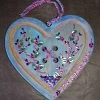 Geschenk zum Valentinstag ICH LIEBE DICH abstrakt gestaltetes Herz aus Holz mit Acrylfarbe im Shabby-Stil bemalt Bild 2