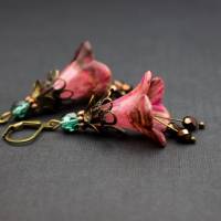 Ohrringe Blüten, rosa, braun, pink, schokobraun Bild 1