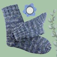 Handgestrickte Wollsocken extra dick warm Damensocken Blau-meliert Gr. 39-41 Bild 1