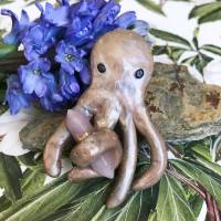 Brosche Octopus mit Rosenquarz, Krake Brosche Bild 1