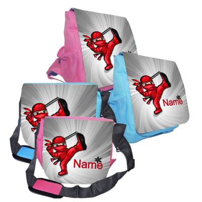 Kindergarten Rucksack oder Tasche Motiv Ninja mit Name / personalisierbar / Blau / Rosa