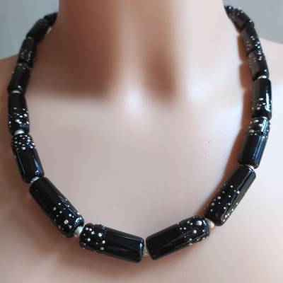 elegante Halskette schwarz/silber