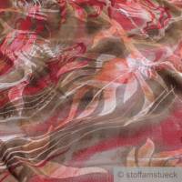 Stoff Polyester Chiffon khaki terracotta Blatt transparent leicht Blätter Bild 2