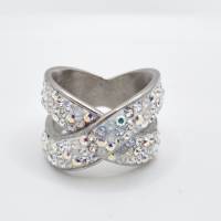 Edelstahl Ring Kristalle Weiß Crystal Silver  mit Swarovski Kristallen (SCR51) Bild 1