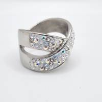 Edelstahl Ring Kristalle Weiß Crystal Silver  mit Swarovski Kristallen (SCR51) Bild 2