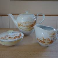 RARITÄT! Kaffeekanne mit Milchkännchen und Zuckerdose/Bonboniere mit handgemalten Dolomiten-Motivenn Bild 1
