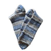 blau grau gestreifte handgestrickte Wollsocken, 38/39 unisex, Yogasocken, Bild 2