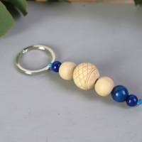 Schlüsselanhänger Taschenanhänger Holzperlen natur blau #2 Bild 1