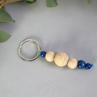 Schlüsselanhänger Taschenanhänger Holzperlen natur blau #2 Bild 3