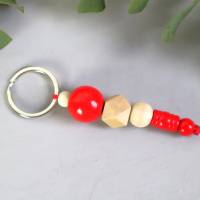 Schlüsselanhänger Taschenanhänger Holzperlen natur rot Bild 2