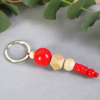 Schlüsselanhänger Taschenanhänger Holzperlen natur rot Bild 3