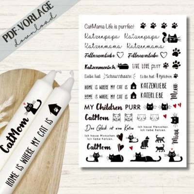 Kerzensticker PDF Datei A4 "Katzen" | Kerzentattoos Download
