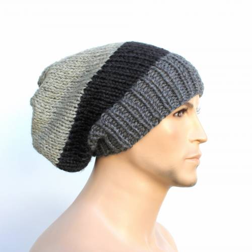 Chunky Hat,Lange Beanie, Strickmütze,Männer Mütze, Wintermütze, schwarz!