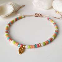 Farbenfrohes Armband aus Miyuki und Toho Perlen mit Anhänger Blatt, Geschenk Frau Freundin Bild 2
