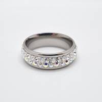 Edelstahl Ring Kristalle Weiß Crystal Silver Ring - mit Swarovski Kristallen - (SCR49) Bild 1