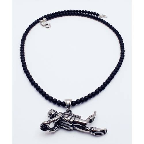 Halskette mit Taucher Anhänger aus Oxyn Perlen in schwarz UNIKAT Schmuckstück Schmuck Geschenkidee