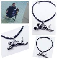 Halskette mit Taucher Anhänger aus Oxyn Perlen in schwarz UNIKAT Schmuckstück Schmuck Geschenkidee Bild 6