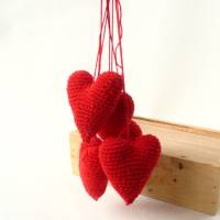 Herz, rot, Baumwolle, gehäkelt, Herzanhänger, Geschenkanhänger, gefüllt Bild 4