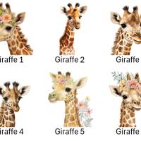 Bügelbilder Bügelmotiv Giraffe Afrika Savanne Tier Blumen Junge Mädchen Höhe 20cm Bild 1