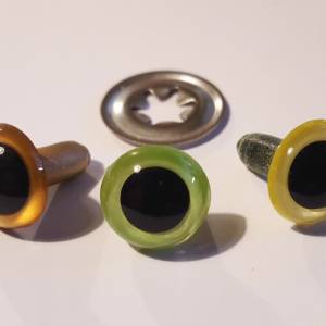 3 Paar 12 mm Perleffekt Augen - grün, gelb, gold Bild 1