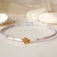 Zartes Armband aus Miyuki Perlen und kleiner Metallperle Blume, kleine Geschenke Frauen, Geburtstagsgeschenk Freundin Bild 1