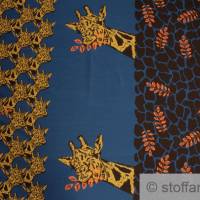 0,56 m Panel Stoff Baumwolle Elastan Single Jersey angeraut blau Giraffe ocker Bild 1