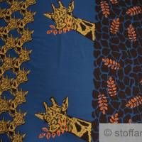 0,56 m Panel Stoff Baumwolle Elastan Single Jersey angeraut blau Giraffe ocker Bild 2