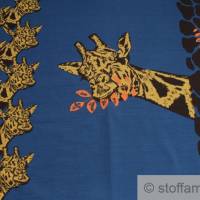0,56 m Panel Stoff Baumwolle Elastan Single Jersey angeraut blau Giraffe ocker Bild 3