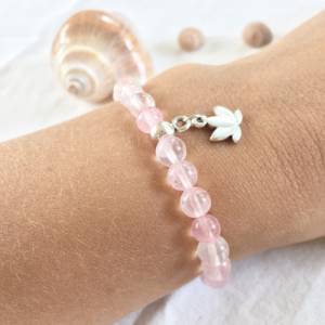 Zartes Edelstein Armband, Rosenquarz Armband, Perlenarmband in rosa Silber mit Lotus Anhänger als Geschenk für Frauen, Y Bild 2