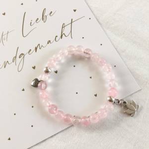 Zartes Edelstein Armband, Rosenquarz Armband, Perlenarmband in rosa Silber mit Lotus Anhänger als Geschenk für Frauen, Y Bild 5