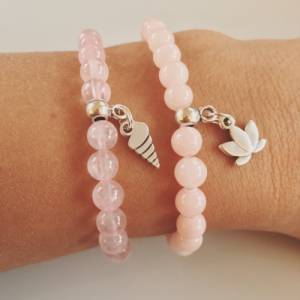 Zartes Edelstein Armband, Rosenquarz Armband, Perlenarmband in rosa Silber mit Lotus Anhänger als Geschenk für Frauen, Y Bild 6