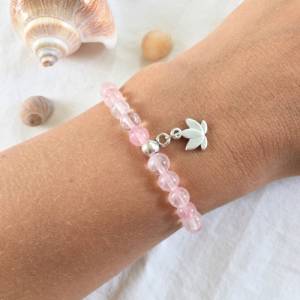 Zartes Edelstein Armband, Rosenquarz Armband, Perlenarmband in rosa Silber mit Lotus Anhänger als Geschenk für Frauen, Y Bild 7