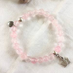 Zartes Edelstein Armband, Rosenquarz Armband, Perlenarmband in rosa Silber mit Lotus Anhänger als Geschenk für Frauen, Y Bild 8
