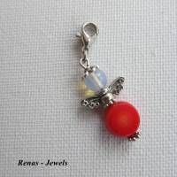 Schutzengel Anhänger Edelstein Rote Koralle  und Opalglas Perlen rot weiß silberfarben Schutzengelanhänger Engel Bild 1