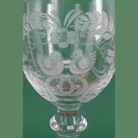 Vintage Kristallglas, Hochzeitspokal mit Tauben und Ringen, Ätzschliff Bild 3
