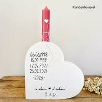 Personalisiertes Herz mit deinen Meilensteinen / deinem Wunschtext. Kerzenhalter. Valentinstag, Hochzeit, Handmade. Bild 4