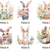 Bügelbilder Bügelmotiv Hase Osterhase Ostern Bunny Blumen Junge Mädchen Höhe 10cm Bild 1