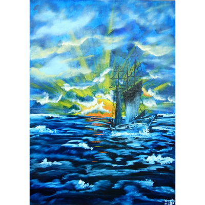 Segelschiff - Originalgemälde in Öl auf Leinwand Keilrahmen, 50 x 70 cm