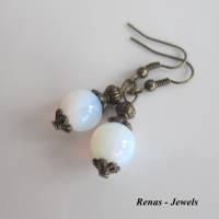 Glas Ohrhänger Opalglas Perlen rund milchig weiß bronzefarben Glasohrringe Ohrringe Bild 2