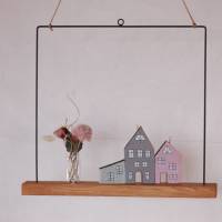 Fensterdeko Eiche pastell Häuser Dekoration Metallring Glasvase 40 x 40 cm Bild 1