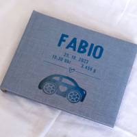 Fotoalbum Babyalbum echtes Leinen personalisierbar Design Little Car Bild 4