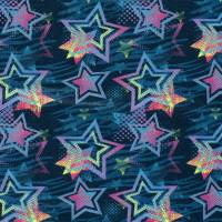 Stoff Baumwolle Sweatshirtstoff Sterne marine blau türkis pink gelb bunt Kinderstoff Kleiderstoff Bild 1