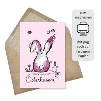 Osterkarten zum Ausdrucken, Schöne Grüße von Osterhasen, Karte Ostern Osterhase rosa, DIY digital download PNG PDF Bild 3