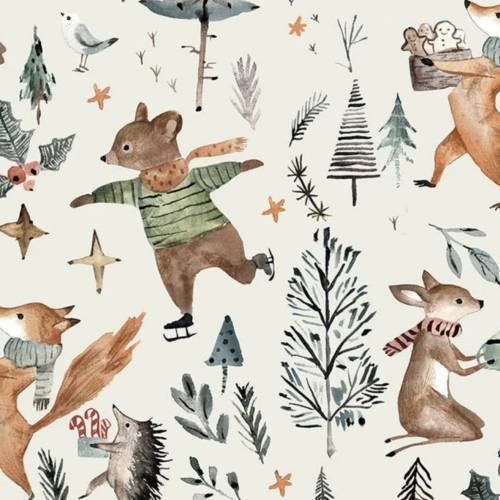 ab 50cm Jersey Christmas Watercolor - Waldtiere Aquarell Druckstoff