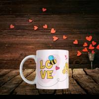 Kaffeetasse mit Aufdruck Love Bee, Kaffeebecher als Valentinstag Geschenk, Kaffeetasse weiß Geschenk für die Freundin Bild 1