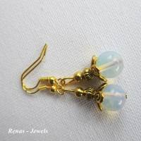 Glas Ohrhänger Opalglas Perlen rund milchig weiß goldfarben Glasohrringe Ohrringe Bild 3