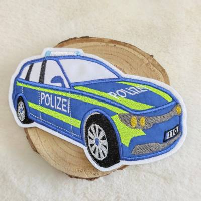 Patch, Applikation, Stickapplikation, Polizeiwagen, Polizeiauto Neon