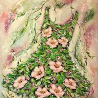 WILDROSEN-BLÜTENKLEID - florales, abstraktes Gemälde auf Leinwand von Christiane Schwarz Bild 7