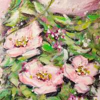 WILDROSEN-BLÜTENKLEID - florales, abstraktes Gemälde auf Leinwand von Christiane Schwarz Bild 8